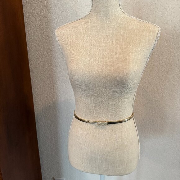 Gold Tone Stretch Belt with Rhinestone Buckle - Picture 7 of 7